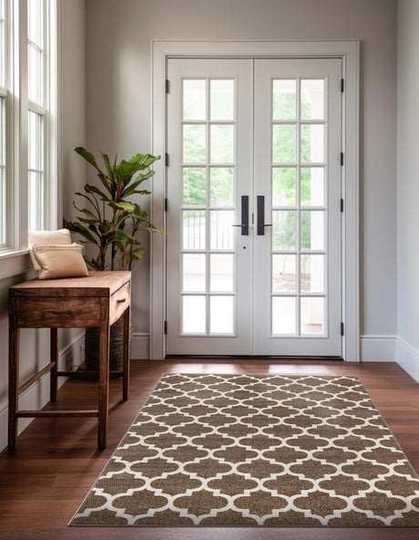Brown 7' 1 x 10' Trellis Rectangle Area Rug Geometric Modern Unique Durable Easy Clean Carpet for Contemporary Interior Design for Sale at Rug Engine