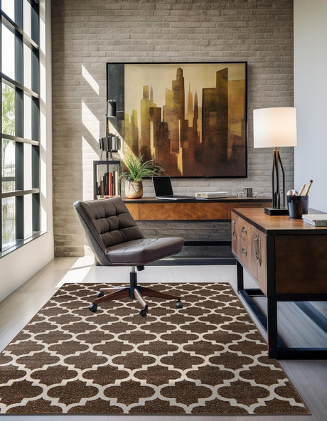 Brown 10' 6 x 16' 5 Trellis Rectangle Area Rug Geometric Modern Unique Durable Easy Clean Carpet for Contemporary Interior Design for Sale at Rug Engine