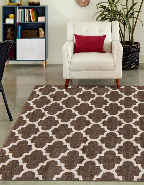 Brown 9' x 12' Trellis Rectangle Area Rug Geometric Modern Unique Durable Easy Clean Carpet for Contemporary Interior Design for Sale at Rug Engine