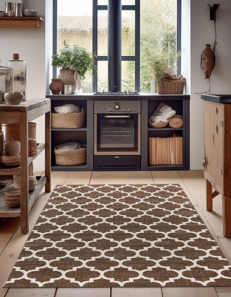 Brown 5' 3 x 8' Trellis Rectangle Area Rug Geometric Modern Unique Durable Easy Clean Carpet for Contemporary Interior Design for Sale at Rug Engine