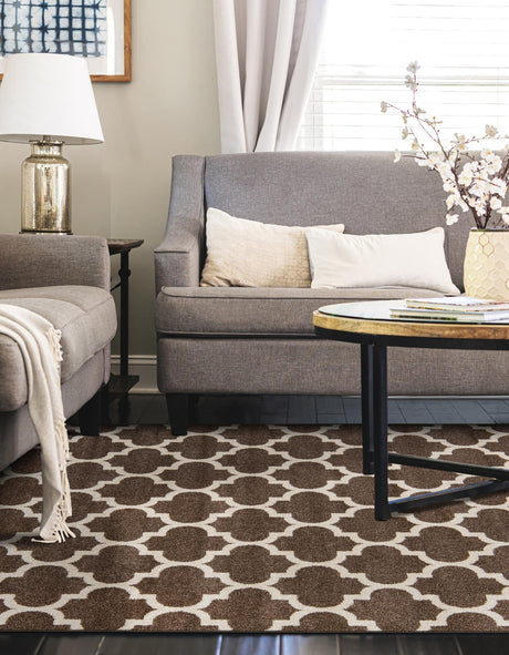 Brown 10' 6 x 16' 5 Trellis Rectangle Area Rug Geometric Modern Unique Durable Easy Clean Carpet for Contemporary Interior Design for Sale at Rug Engine
