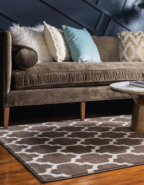 Brown 7' 10 x 11' Trellis Rectangle Area Rug Geometric Modern Unique Durable Easy Clean Carpet for Contemporary Interior Design for Sale at Rug Engine