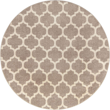 Light Brown 7' 10 x 7' 10 Trellis Round Area Rug