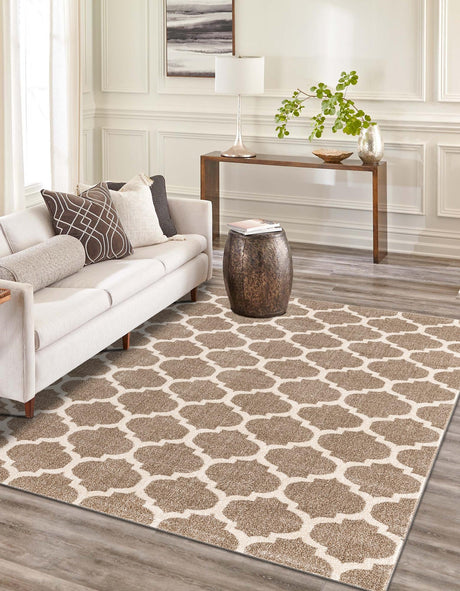 Light Brown 2' x 3' 1 Trellis Rectangle Area Rug Geometric Modern Unique Durable Easy Clean Carpet for Contemporary Interior Design for Sale at Rug Engine