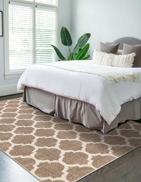 Light Brown 2' x 3' 1 Trellis Rectangle Area Rug Geometric Modern Unique Durable Easy Clean Carpet for Contemporary Interior Design for Sale at Rug Engine
