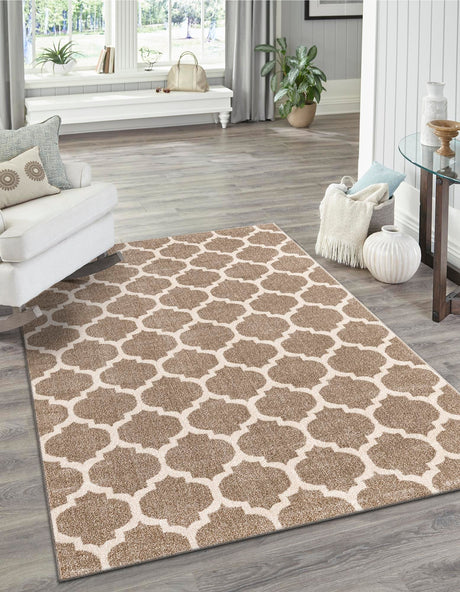 Light Brown 5' 3 x 8' Trellis Rectangle Area Rug Geometric Modern Unique Durable Easy Clean Carpet for Contemporary Interior Design for Sale at Rug Engine