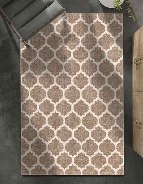 Light Brown 3' 1 x 5' 3 Trellis Rectangle Area Rug Geometric Modern Unique Durable Easy Clean Carpet for Contemporary Interior Design for Sale at Rug Engine