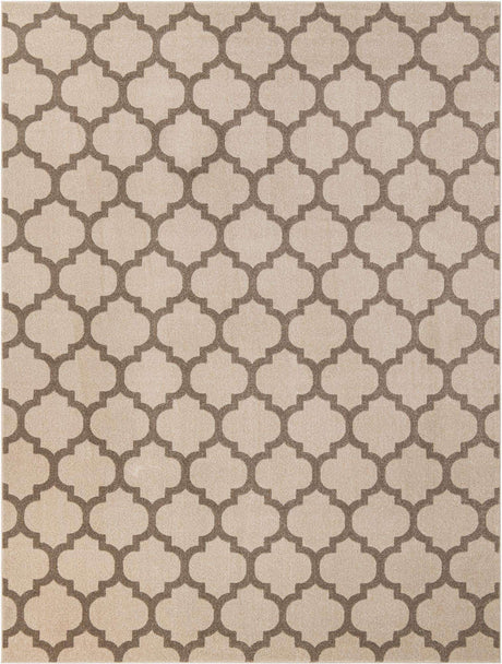 Beige and Light Brown 9' x 12' Trellis Rectangle Area Rug