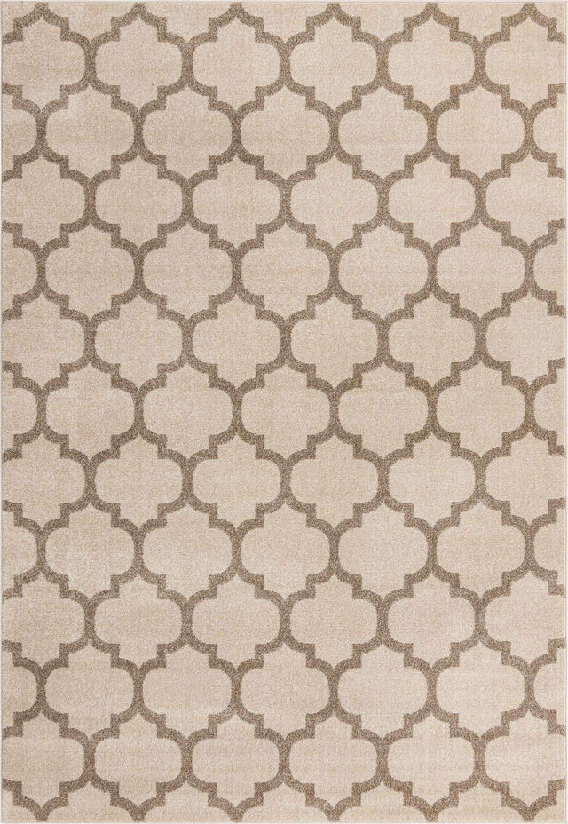 Beige and Light Brown 7' 1 x 10' Trellis Rectangle Area Rug
