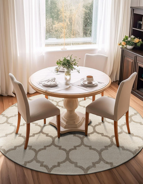 Beige and Light Brown 3' 1 x 3' 1 Trellis Round Area Rug Geometric Modern Unique Durable Easy Clean Carpet for Contemporary Interior Design for Sale at Rug Engine