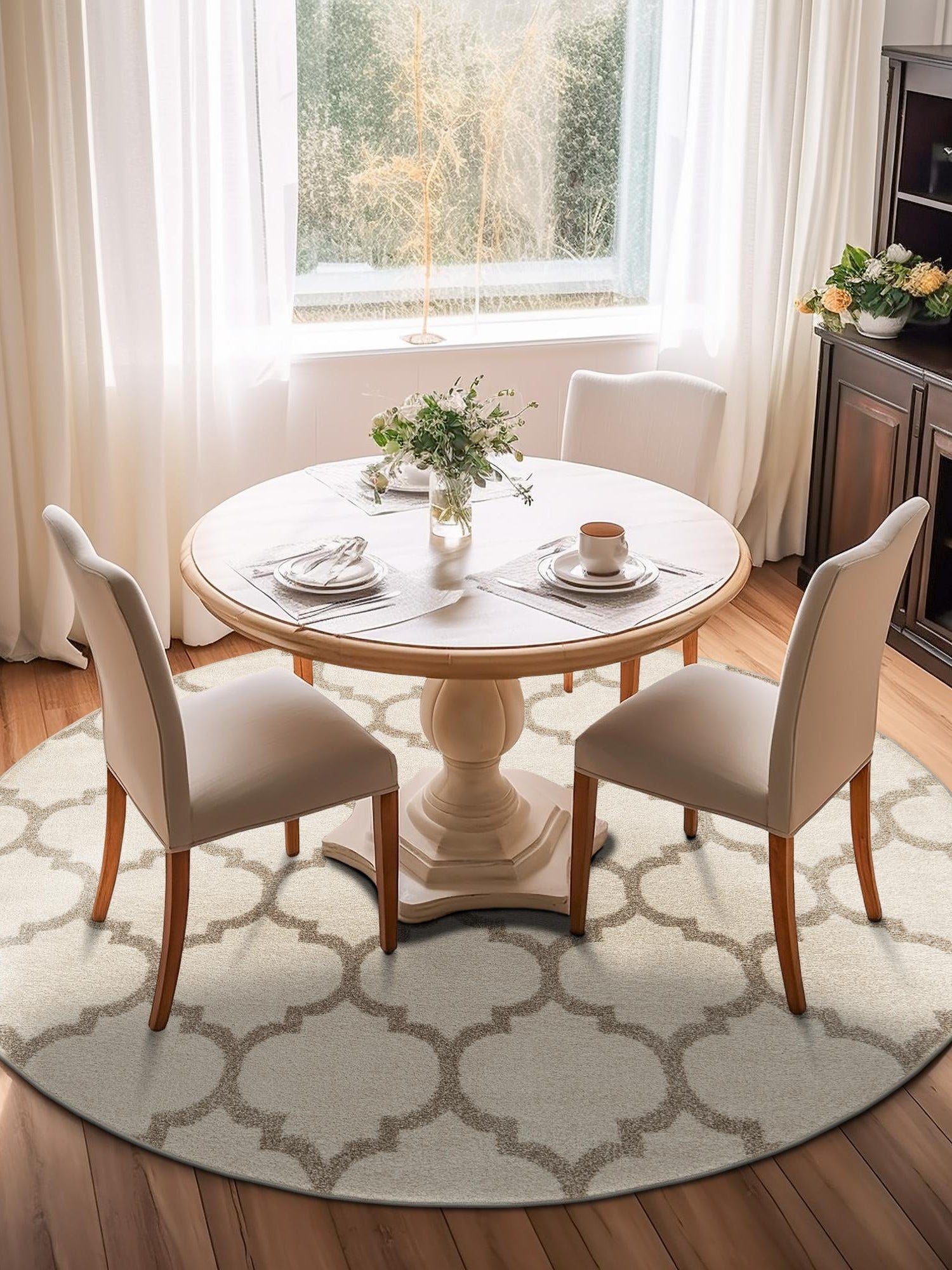 Beige and Light Brown 12' 2 x 12' 2 Trellis Round Area Rug