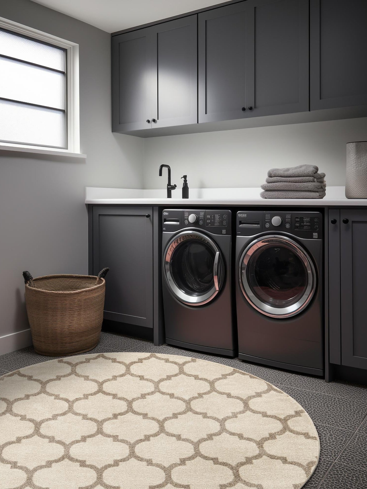 Beige and Light Brown 7' 10 x 7' 10 Trellis Round Area Rug