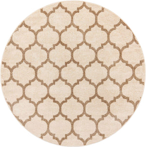 Beige and Light Brown 6' 1 x 6' 1 Trellis Round Area Rug