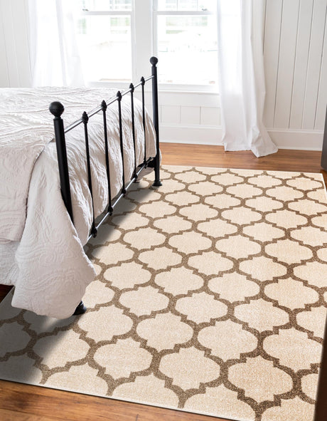 Beige and Light Brown 6' 1 x 9' Trellis Rectangle Area Rug Geometric Modern Unique Durable Easy Clean Carpet for Contemporary Interior Design for Sale at Rug Engine