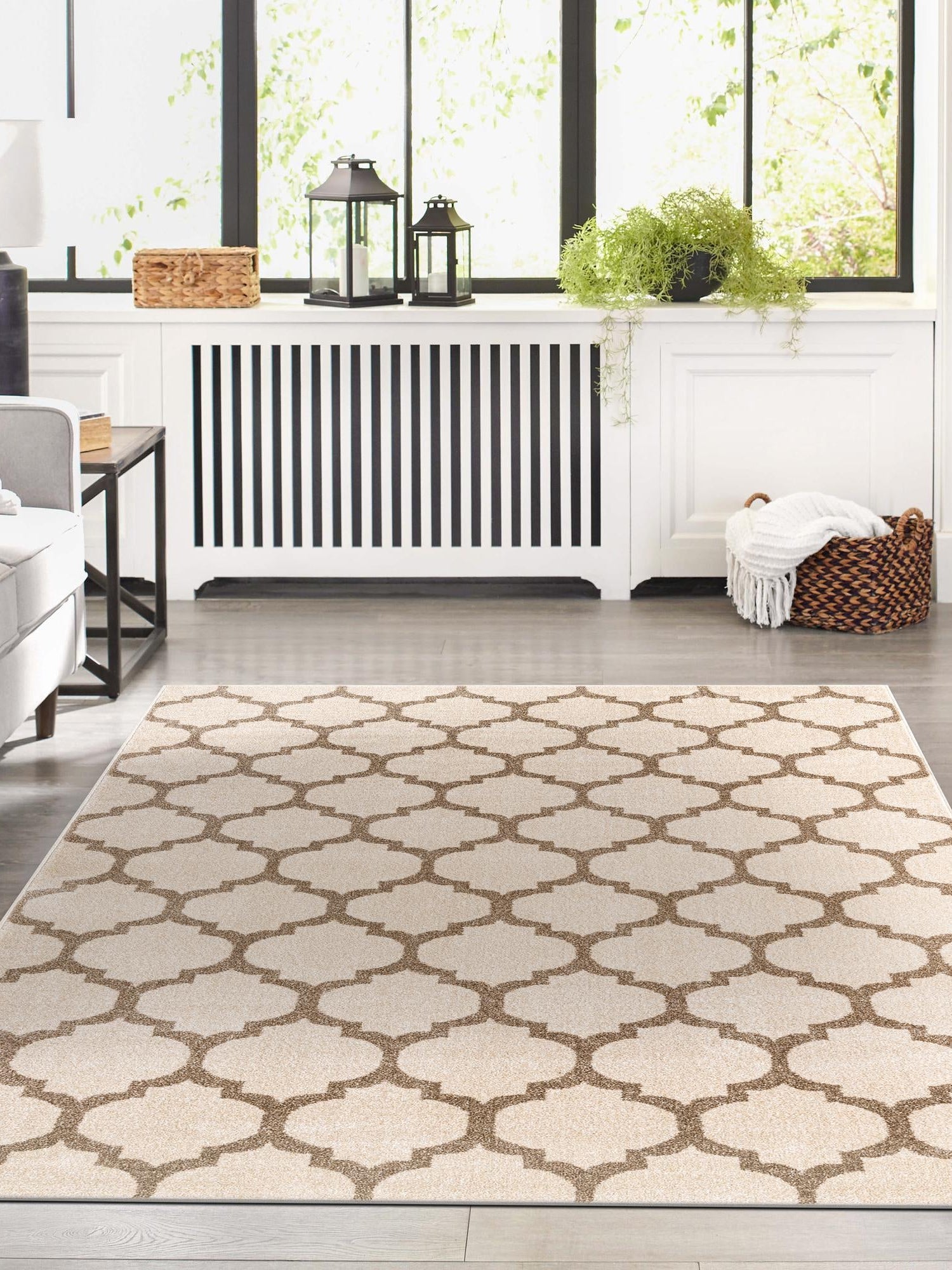 Beige and Light Brown 10' x 14' 1 Trellis Rectangle Area Rug