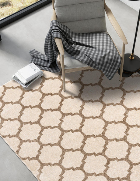 Beige and Light Brown 2' x 3' 1 Trellis Rectangle Area Rug Geometric Modern Unique Durable Easy Clean Carpet for Contemporary Interior Design for Sale at Rug Engine