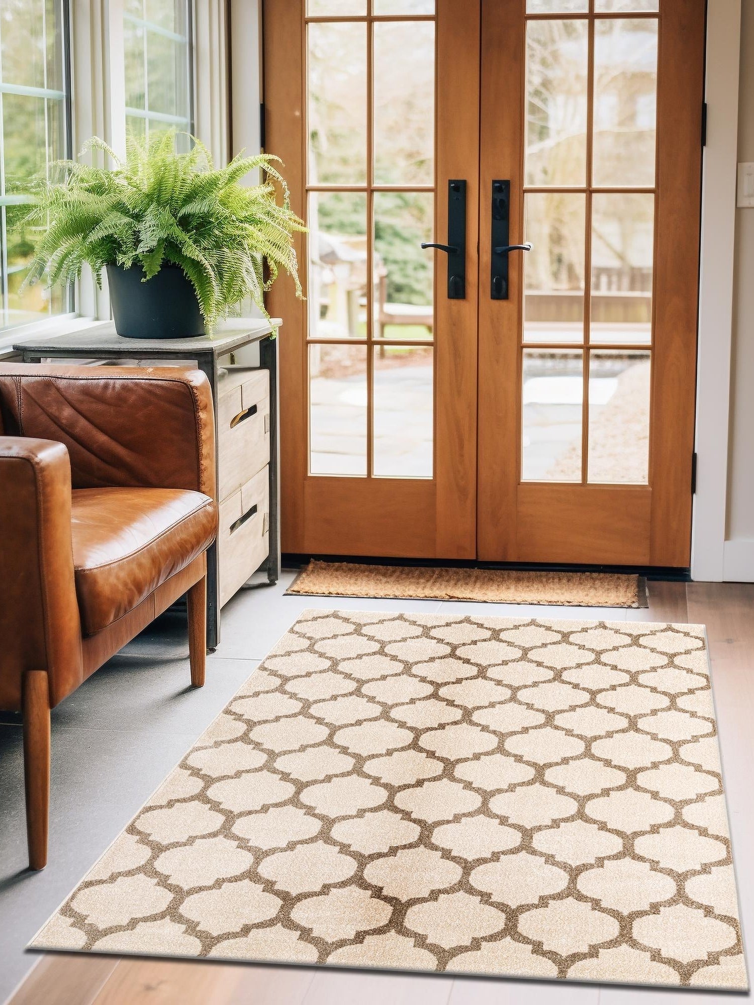 Beige and Light Brown 10' x 14' 1 Trellis Rectangle Area Rug