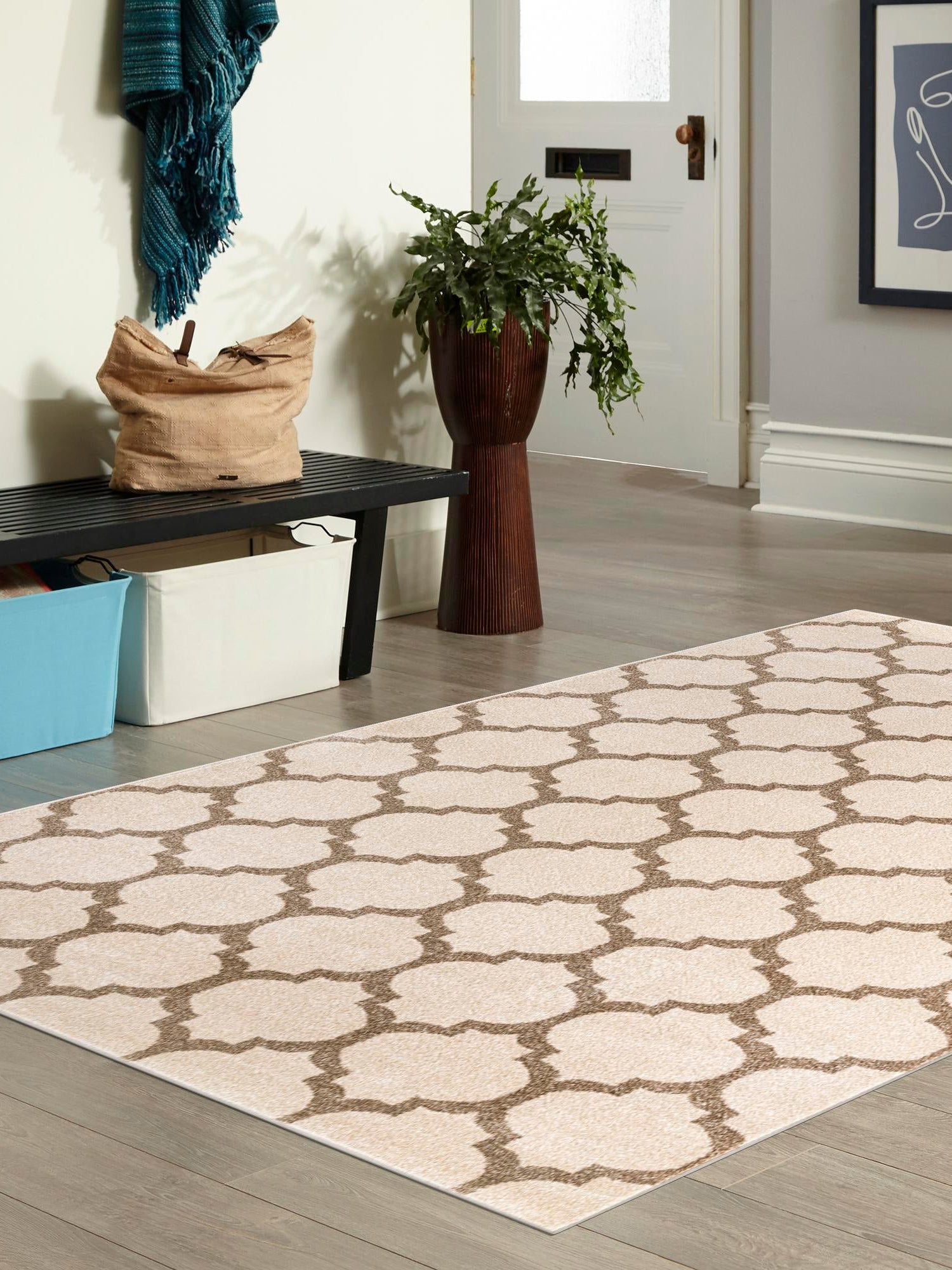 Beige and Light Brown 10' x 14' 1 Trellis Rectangle Area Rug