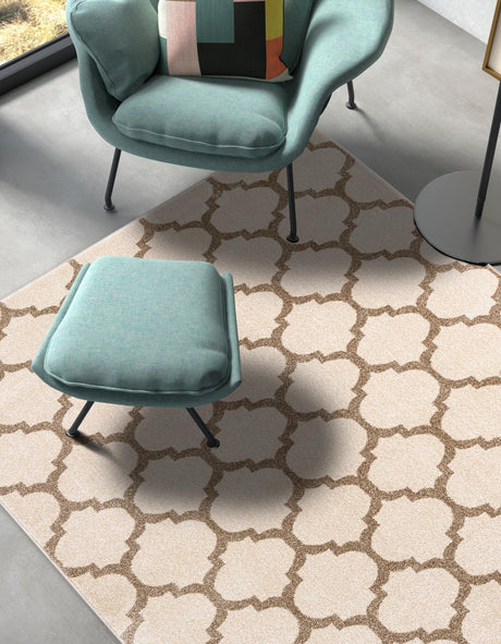 Beige and Light Brown 7' 10 x 10' Trellis Rectangle Area Rug Geometric Modern Unique Durable Easy Clean Carpet for Contemporary Interior Design for Sale at Rug Engine