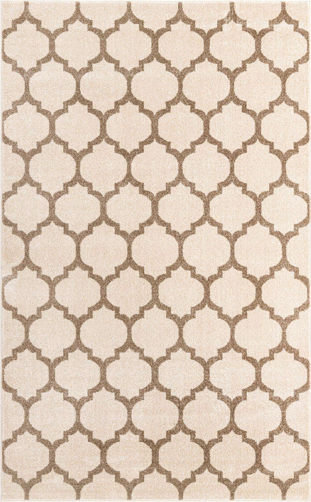 Beige and Light Brown 5' 3 x 8' Trellis Rectangle Area Rug