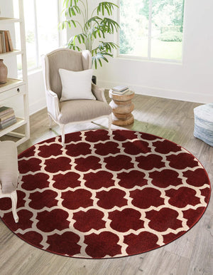 Dark Terracotta 3' 1 x 3' 1 Trellis Round Area Rug