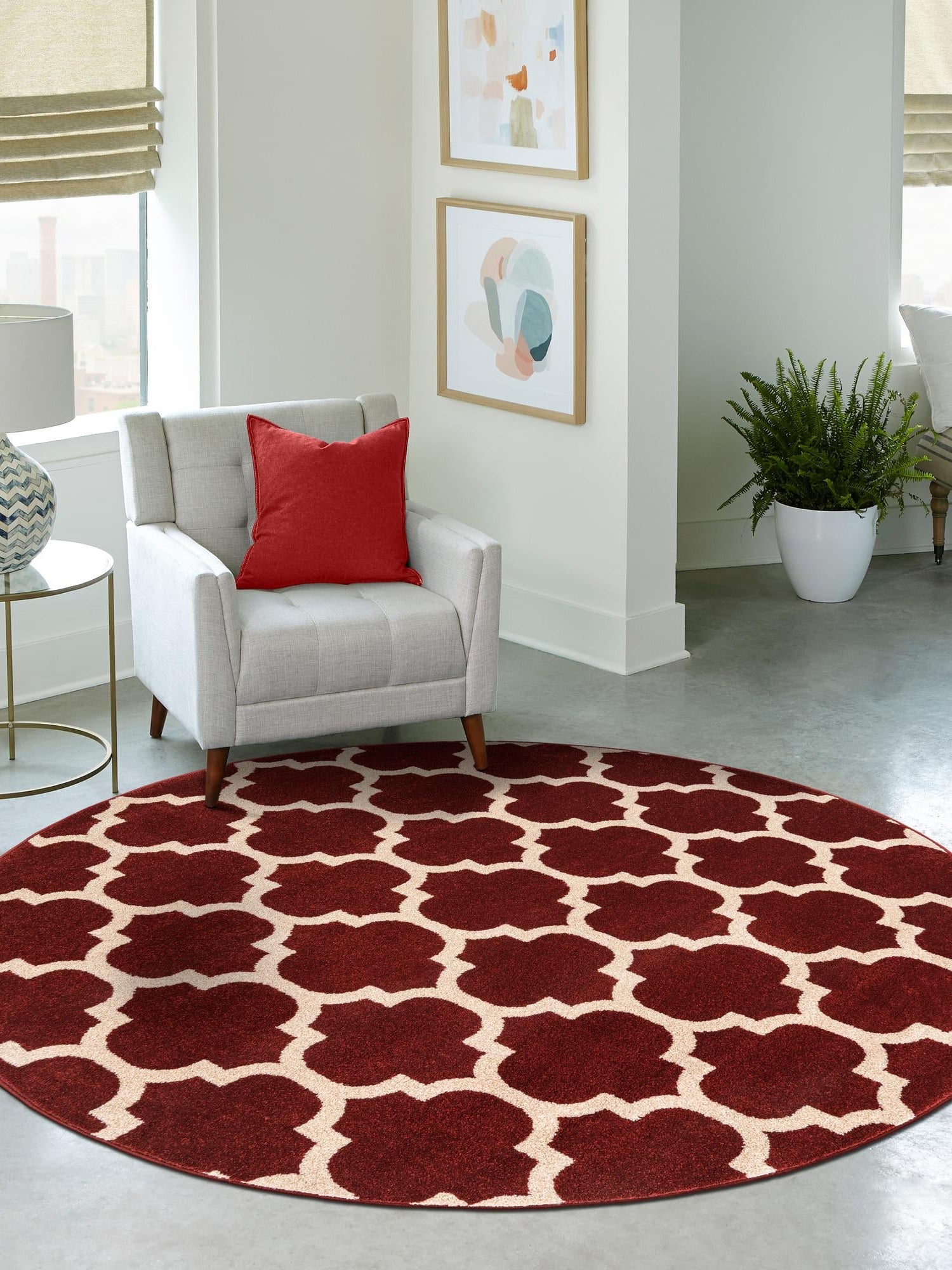 Dark Terracotta 6' 1 x 6' 1 Trellis Round Area Rug