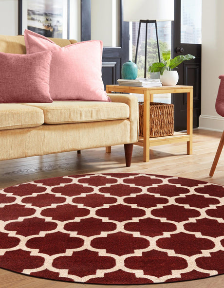 Dark Terracotta 12' 2 x 12' 2 Trellis Round Area Rug Geometric Modern Unique Durable Easy Clean Carpet for Contemporary Interior Design for Sale at Rug Engine