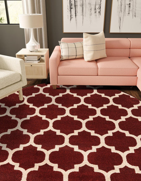 Dark Terracotta 7' 10 x 7' 10 Trellis Round Area Rug Geometric Modern Unique Durable Easy Clean Carpet for Contemporary Interior Design for Sale at Rug Engine