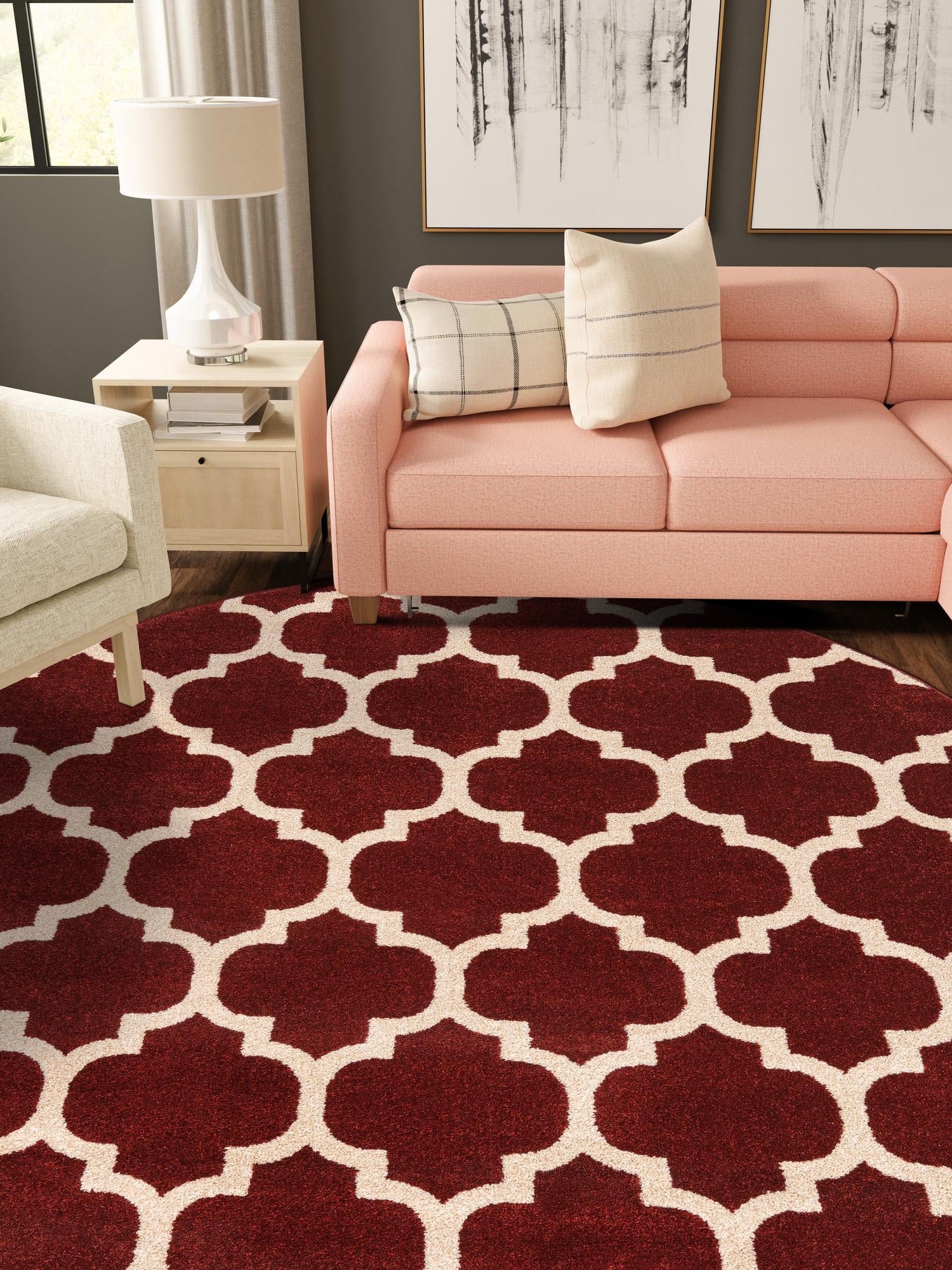 Dark Terracotta 10' x 10' Trellis Round Area Rug