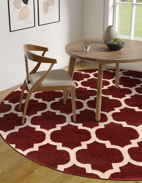 Dark Terracotta 10' x 10' Trellis Round Area Rug Geometric Modern Unique Durable Easy Clean Carpet for Contemporary Interior Design for Sale at Rug Engine