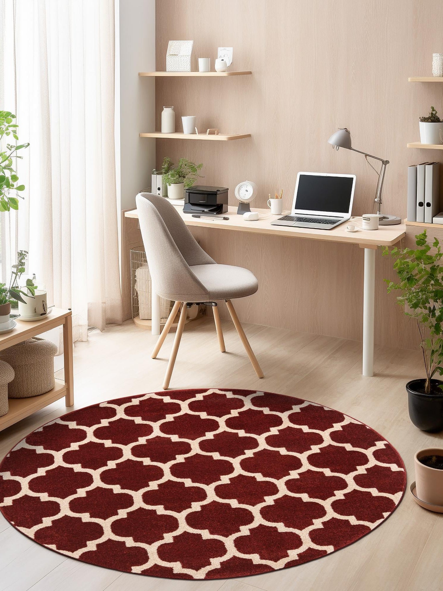 Dark Terracotta 10' x 10' Trellis Round Area Rug