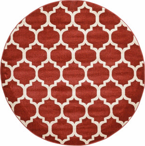 Dark Terracotta 6' 1 x 6' 1 Trellis Round Area Rug