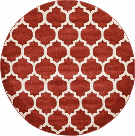 Dark Terracotta 6' 1 x 6' 1 Trellis Round Area Rug