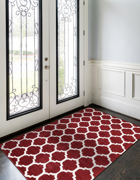 Dark Terracotta 3' 1 x 5' 3 Trellis Rectangle Area Rug Geometric Modern Unique Durable Easy Clean Carpet for Contemporary Interior Design for Sale at Rug Engine