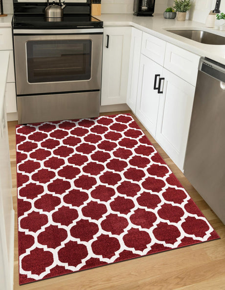 Dark Terracotta 7' 1 x 10' Trellis Rectangle Area Rug Geometric Modern Unique Durable Easy Clean Carpet for Contemporary Interior Design for Sale at Rug Engine