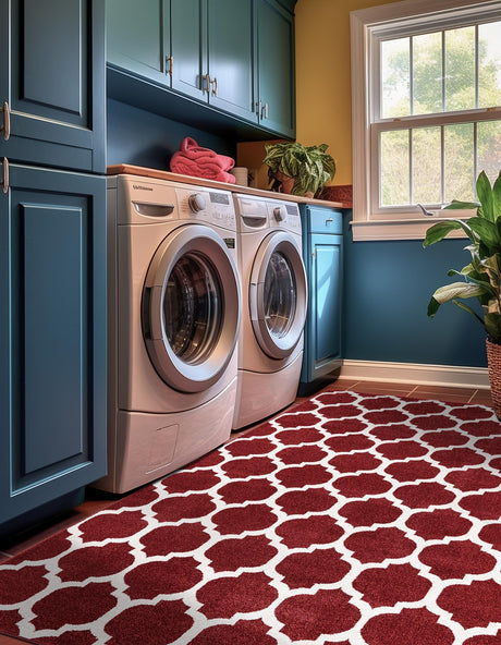 Dark Terracotta 4' 1 x 6' 1 Trellis Rectangle Area Rug Geometric Modern Unique Durable Easy Clean Carpet for Contemporary Interior Design for Sale at Rug Engine