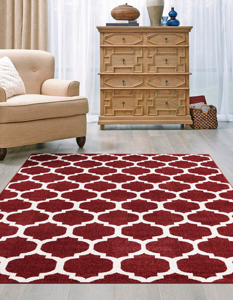 Dark Terracotta 10' 6 x 16' 5 Trellis Rectangle Area Rug Geometric Modern Unique Durable Easy Clean Carpet for Contemporary Interior Design for Sale at Rug Engine