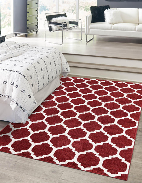Dark Terracotta 9' x 12' Trellis Rectangle Area Rug Geometric Modern Unique Durable Easy Clean Carpet for Contemporary Interior Design for Sale at Rug Engine