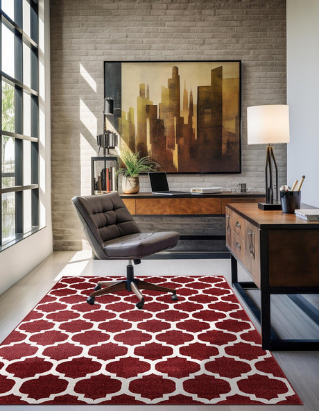 Dark Terracotta 10' x 13' 1 Trellis Rectangle Area Rug Geometric Modern Unique Durable Easy Clean Carpet for Contemporary Interior Design for Sale at Rug Engine