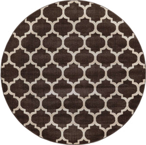 Chocolate Brown 7' 10 x 7' 10 Trellis Round Area Rug