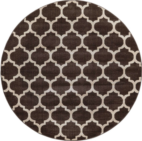 Chocolate Brown 7' 10 x 7' 10 Trellis Round Area Rug