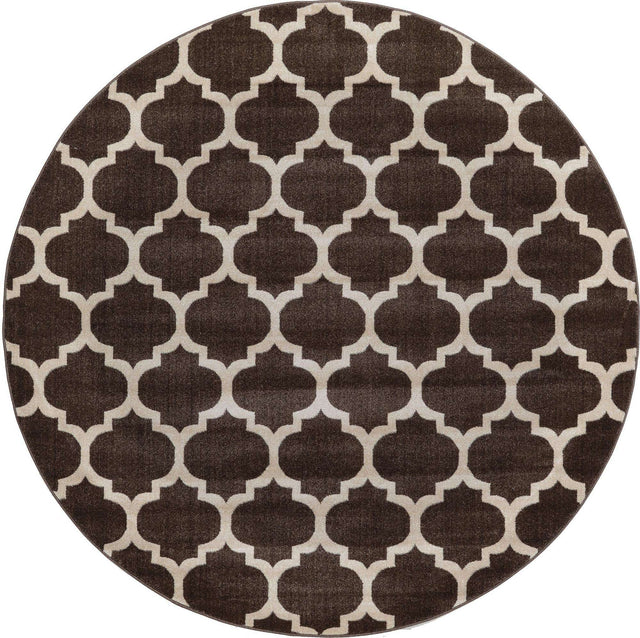 Chocolate Brown 7' 10 x 7' 10 Trellis Round Area Rug