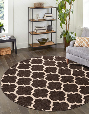 Chocolate Brown 12' 2 x 12' 2 Trellis Round Area Rug