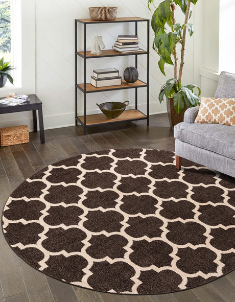 Chocolate Brown 6' 1 x 6' 1 Trellis Round Area Rug