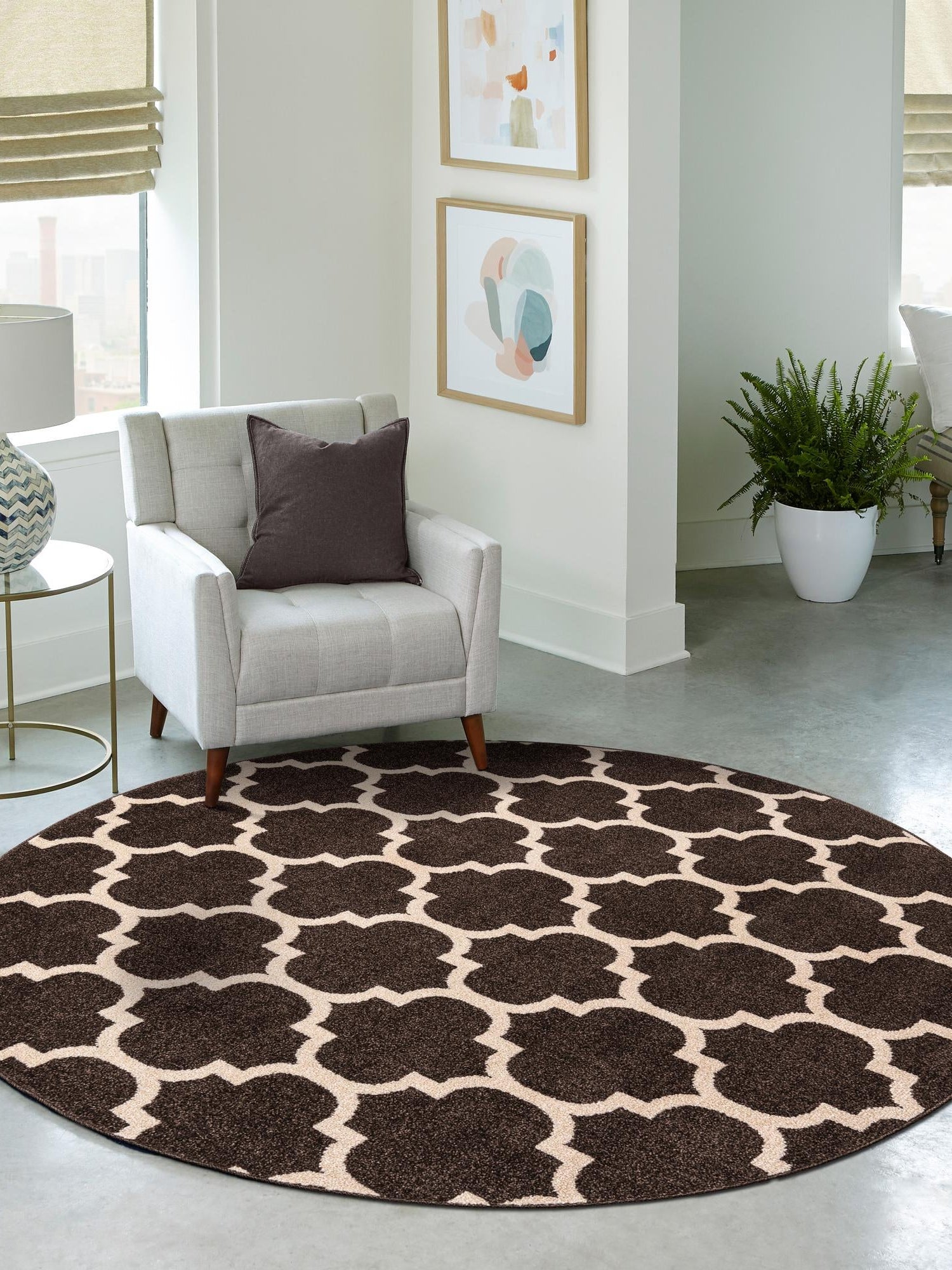 Chocolate Brown 12' 2 x 12' 2 Trellis Round Area Rug