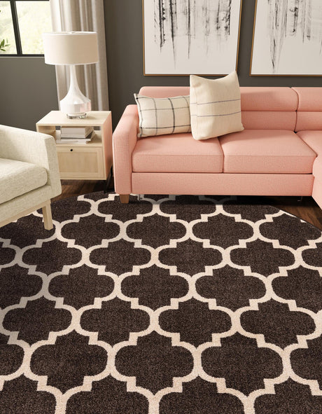 Chocolate Brown 3' 1 x 3' 1 Trellis Round Area Rug Geometric Modern Unique Durable Easy Clean Carpet for Contemporary Interior Design for Sale at Rug Engine