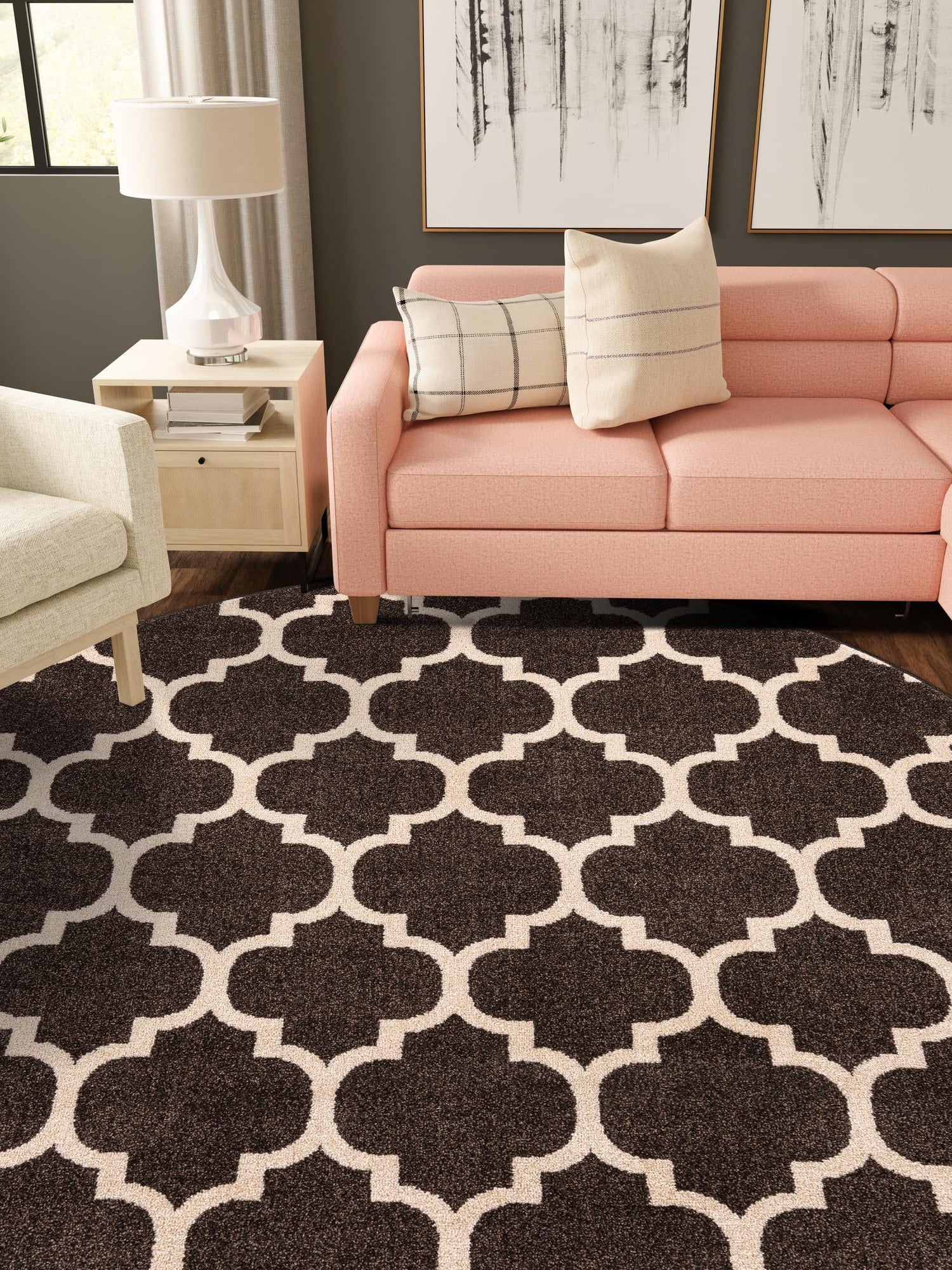 Chocolate Brown 6' 1 x 6' 1 Trellis Round Area Rug