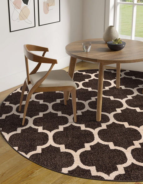 Chocolate Brown 10' x 10' Trellis Round Area Rug Geometric Modern Unique Durable Easy Clean Carpet for Contemporary Interior Design for Sale at Rug Engine