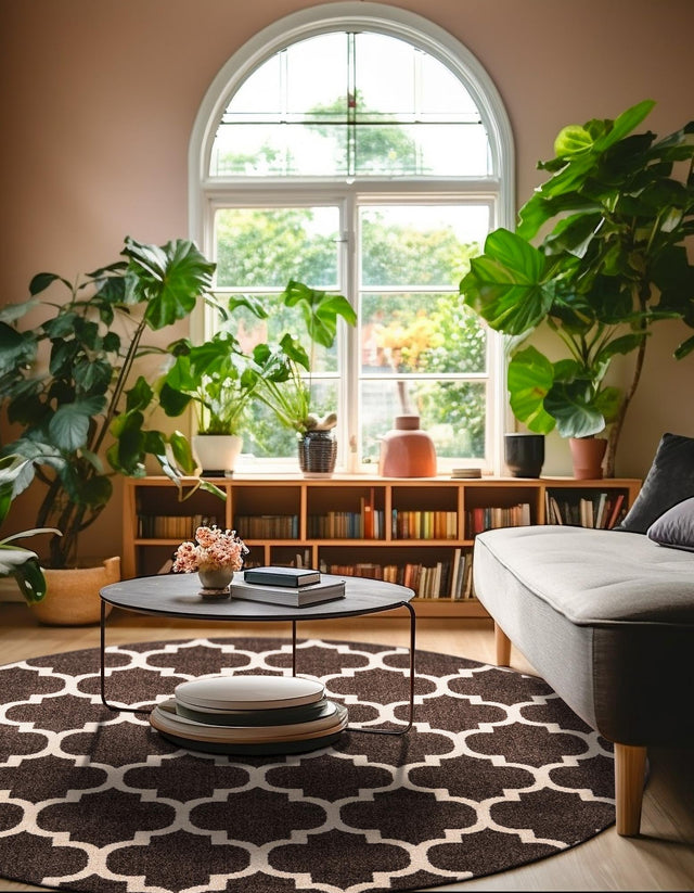 Chocolate Brown 3' 1 x 3' 1 Trellis Round Area Rug