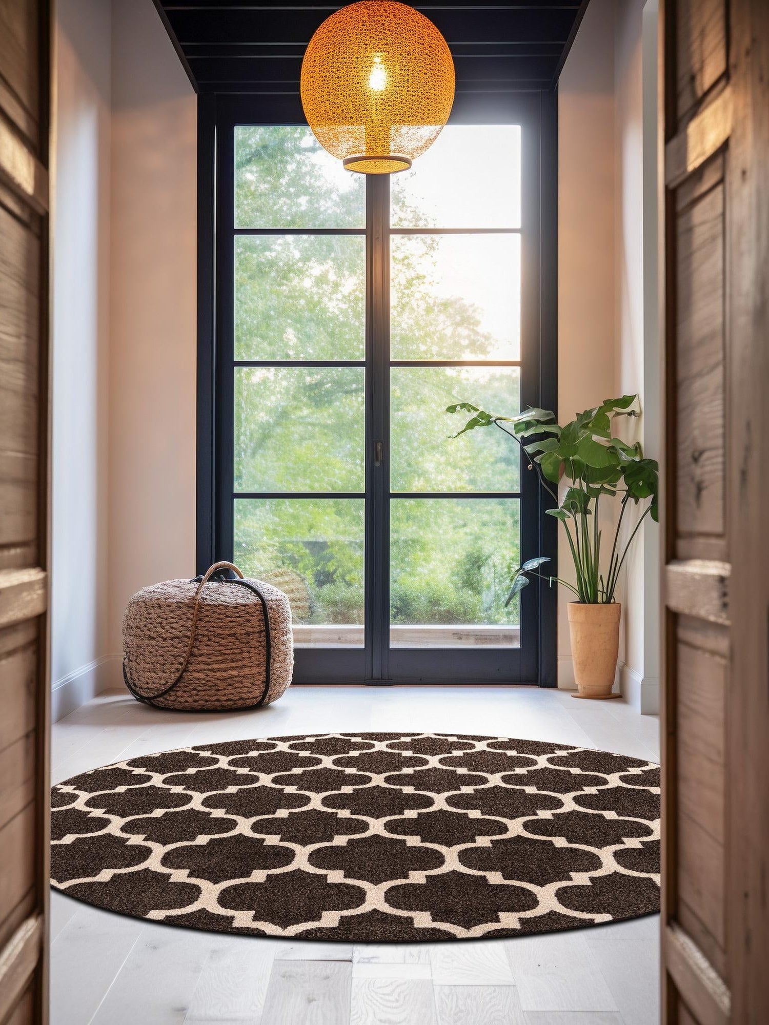 Chocolate Brown 3' 1 x 3' 1 Trellis Round Area Rug